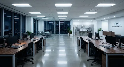A bright, modern corporate office that is clean, polished, and organized.